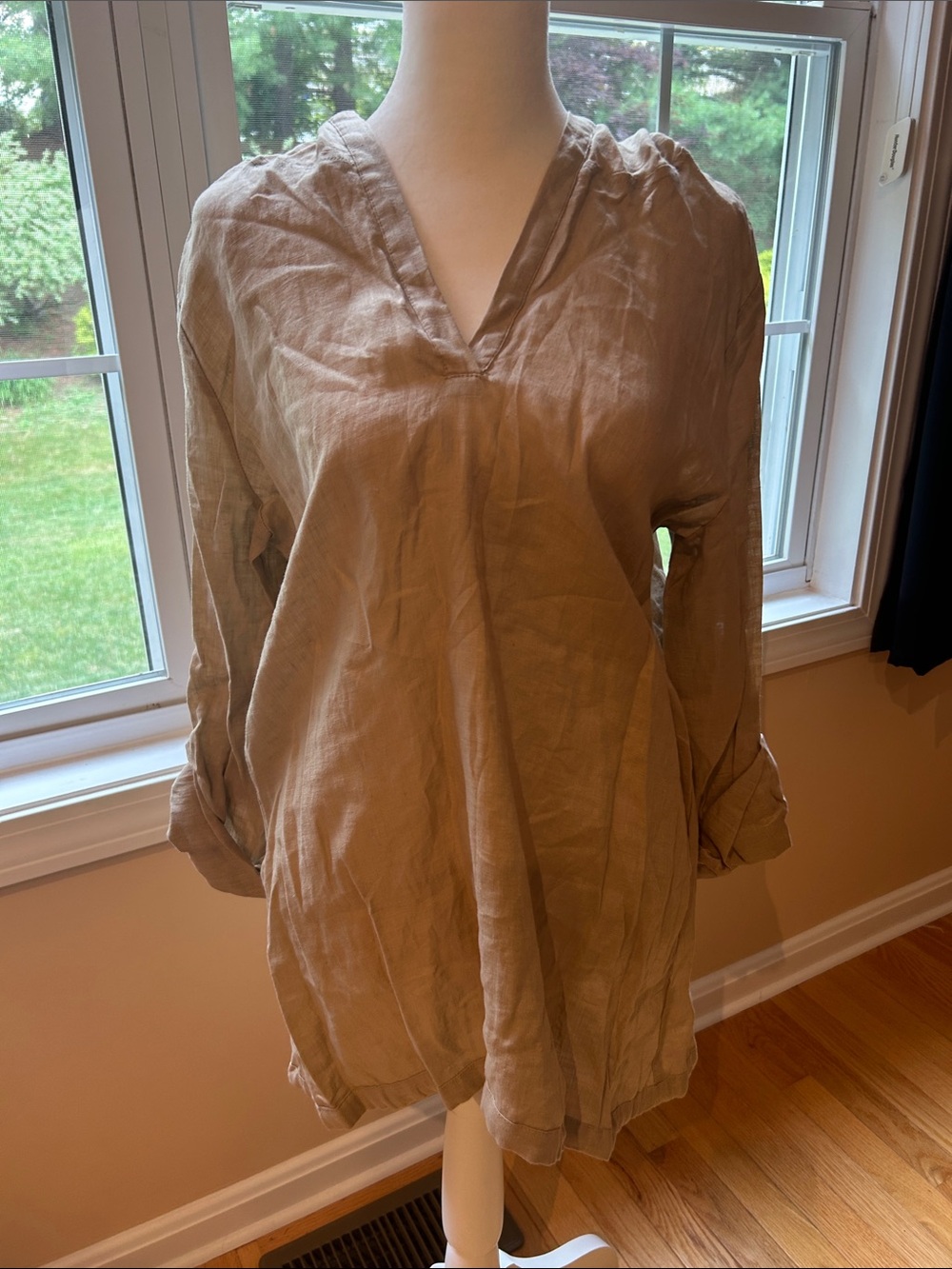 Magaschoni Taupe Linen V-Neck Tunic Top